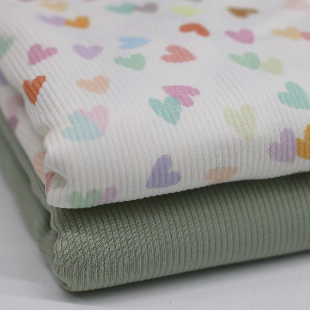 Multicolour mini hearts ribbed jersey fabric