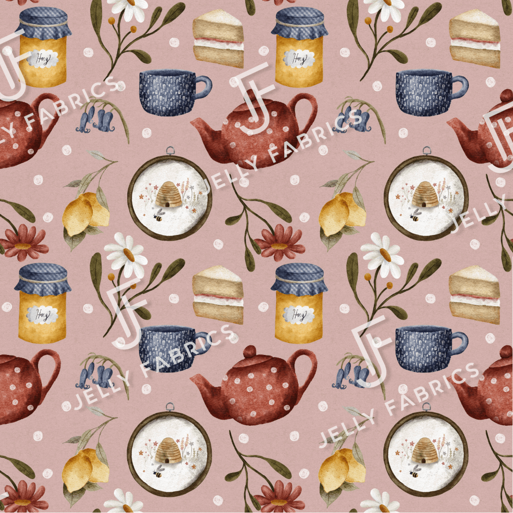 Cotton Jersey - Come for Tea in Rose (EXCLUSIVE)-Jersey Fabric-Jelly Fabrics