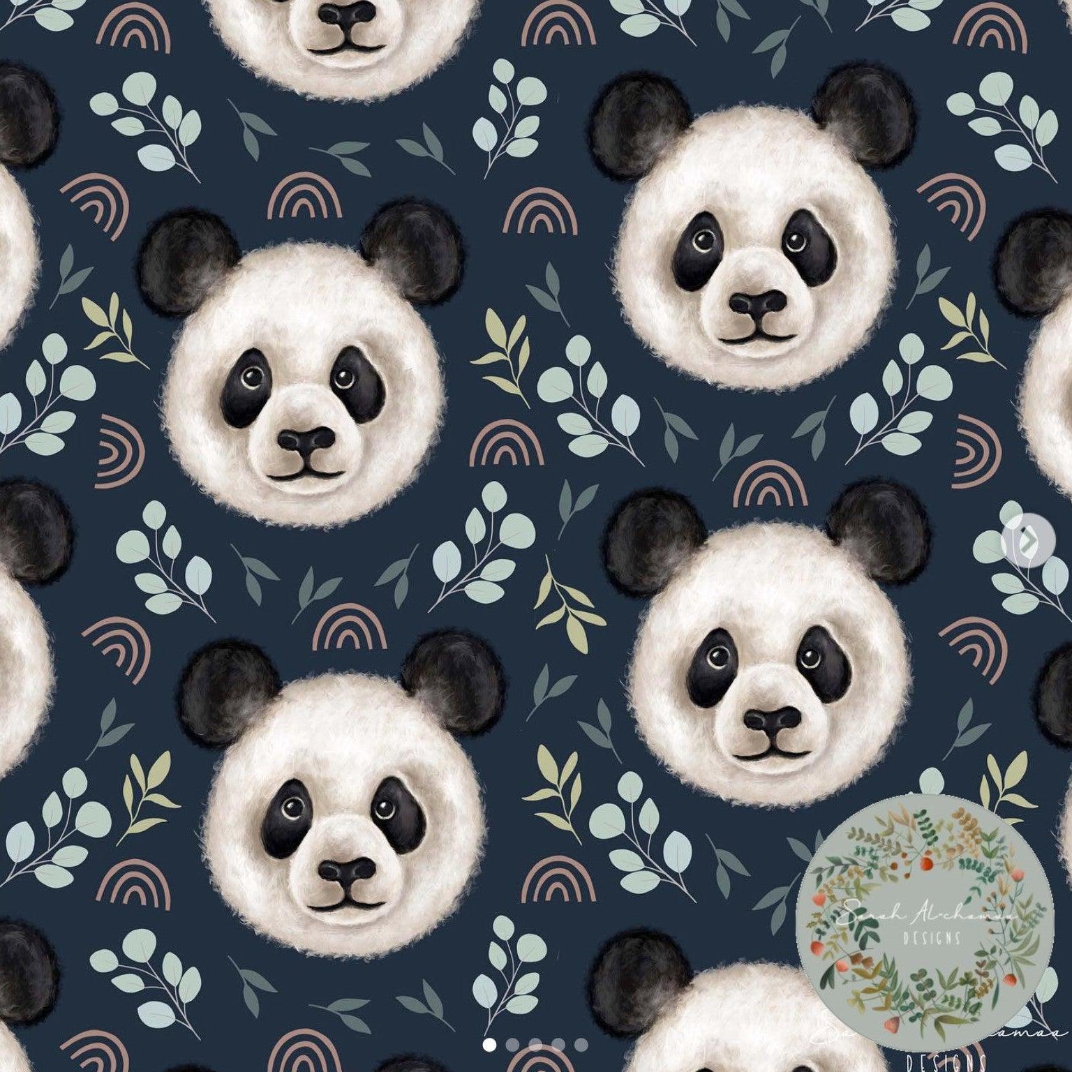 Organic Cotton Jersey - Floral Pandas in Navy (EXCLUSIVE)-Jersey Fabric-Jelly Fabrics