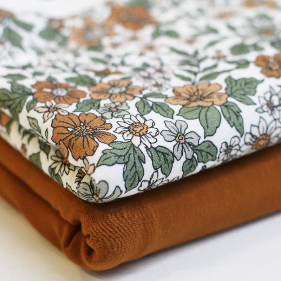 Cotton Jersey - Vintage Flowers Cognac-Jersey Fabric-Jelly Fabrics
