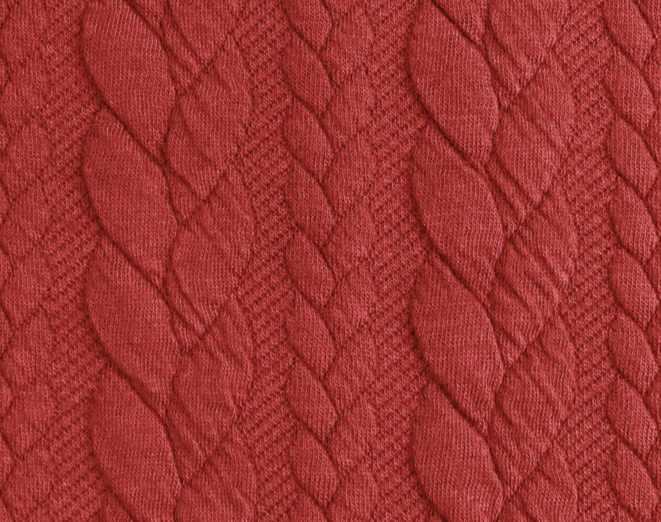 Cable Knit Jersey - Solid in Brick Red-Jacquard-Jelly Fabrics