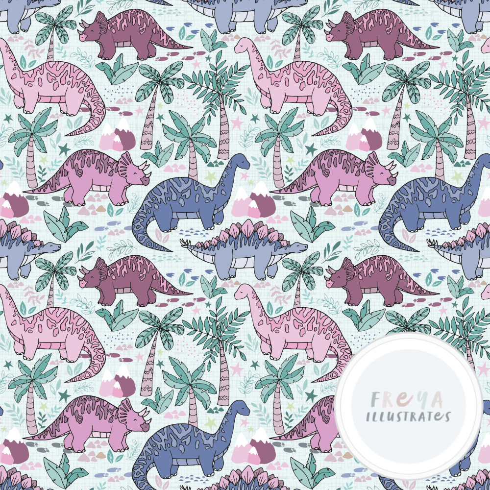 Cotton Jersey - Dino Parade in Berry-Jersey Fabric-Jelly Fabrics