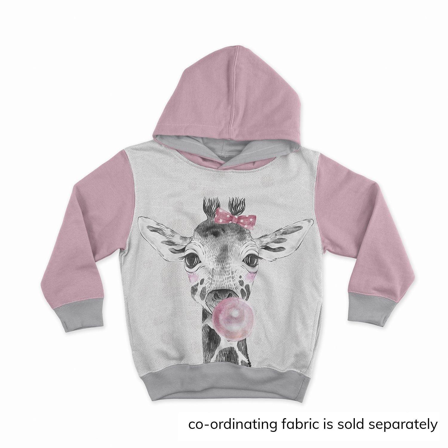 French Terry Knit Panel - Giraffe with Bubble gum-French Terry Panel-Jelly Fabrics