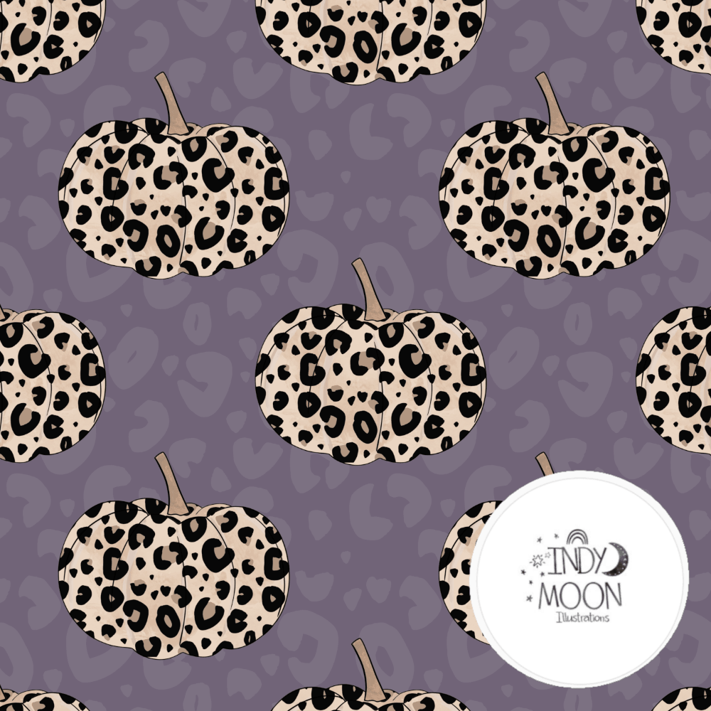 Cotton Jersey - Leopard Pumpkins in Purple (EXCLUSIVE)-Jersey Fabric-Jelly Fabrics