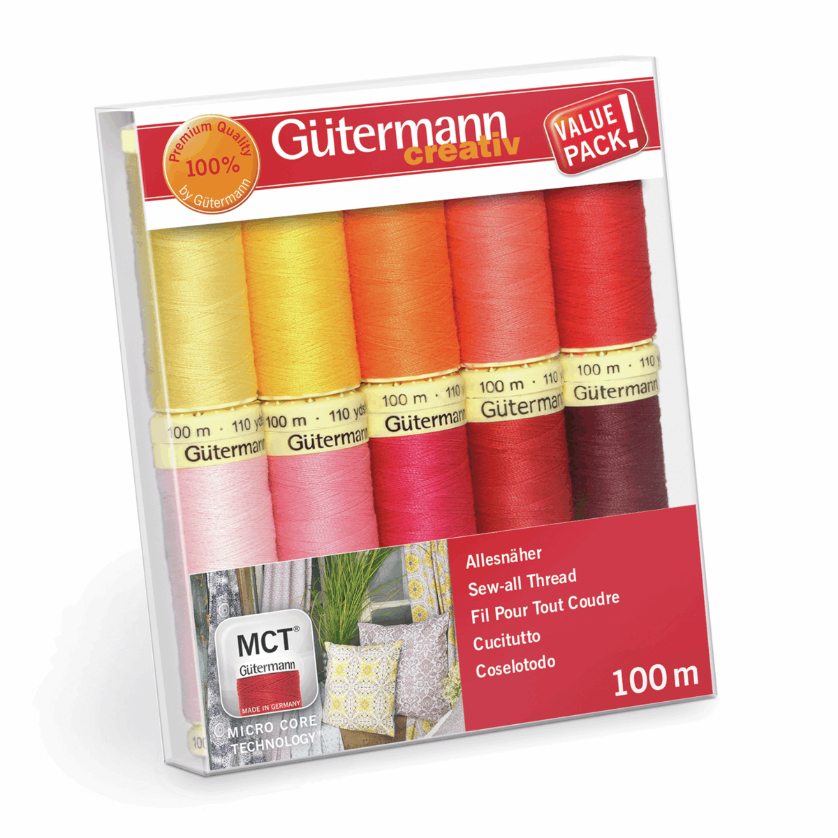 Gutermann Sew-All Thread Set - Assorted Brights Reds (10x 100M)-Jelly Fabrics