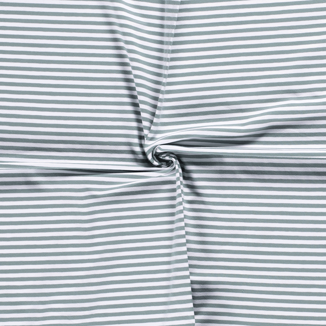 Cotton Jersey - Old Green and White Stripes-Jersey Fabric-Jelly Fabrics