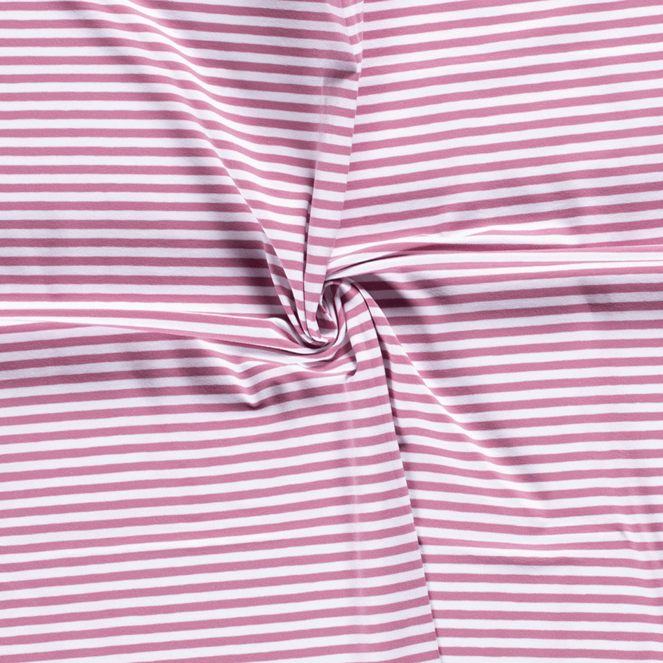 Cotton Jersey Fabric - Old Pink with White Stripes-Jersey Fabric-Jelly Fabrics