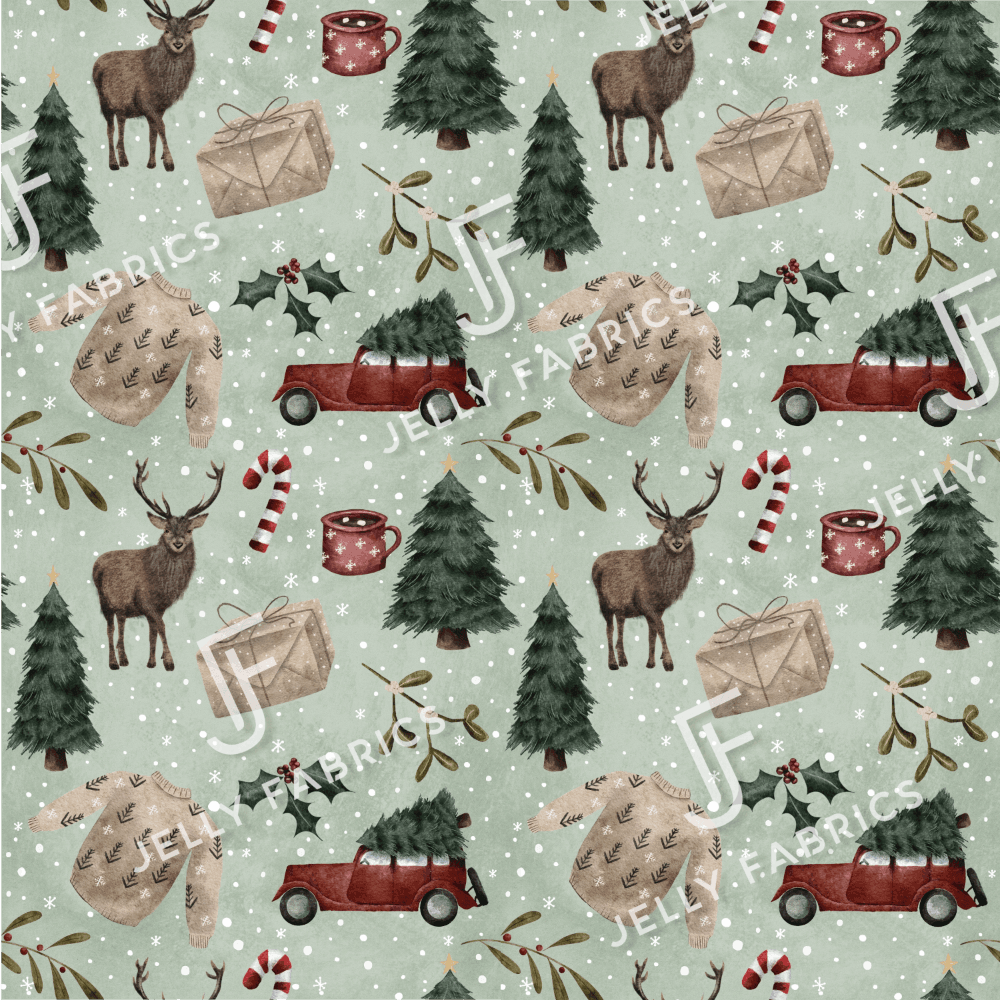PRE-ORDER!!! - Wrap up for Christmas in Sage (EXCLUSIVE) (due July)-Jersey Fabric-Jelly Fabrics