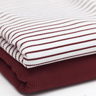 White ribbed jersey fabric with Bordeaux stripes