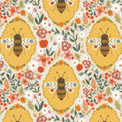 Bee and floral pattern on yellow background for fabric