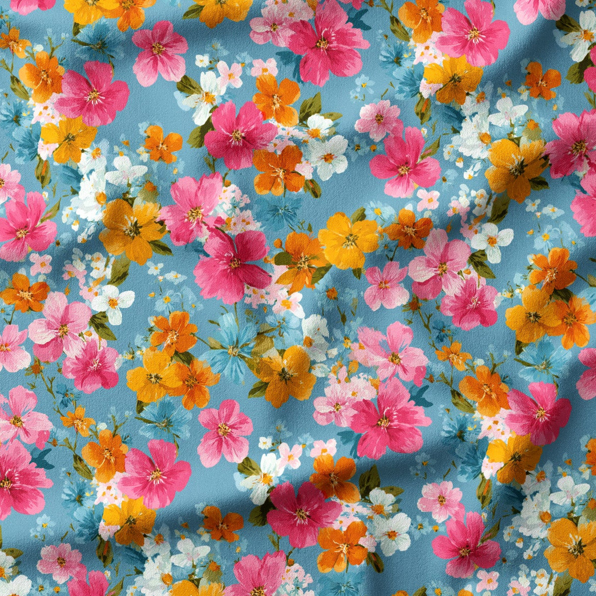Colorful floral pattern on a blue background