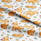 Pattern of capybaras and plants on a light background
