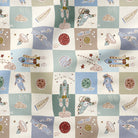 Space crew quilt fabric with astronaut, rocket, planets, and adventure motifs in pastel colors