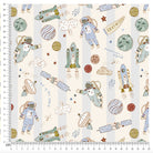Space-themed astronaut and rocket fabric with planets and stars