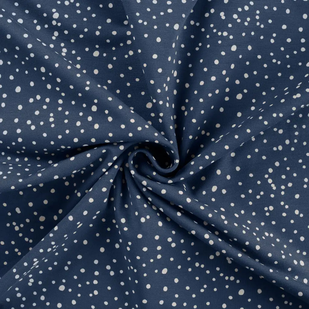Jersey Fabric - Dots in Jeans Blue | Jelly Fabrics – Jelly Fabrics Ltd