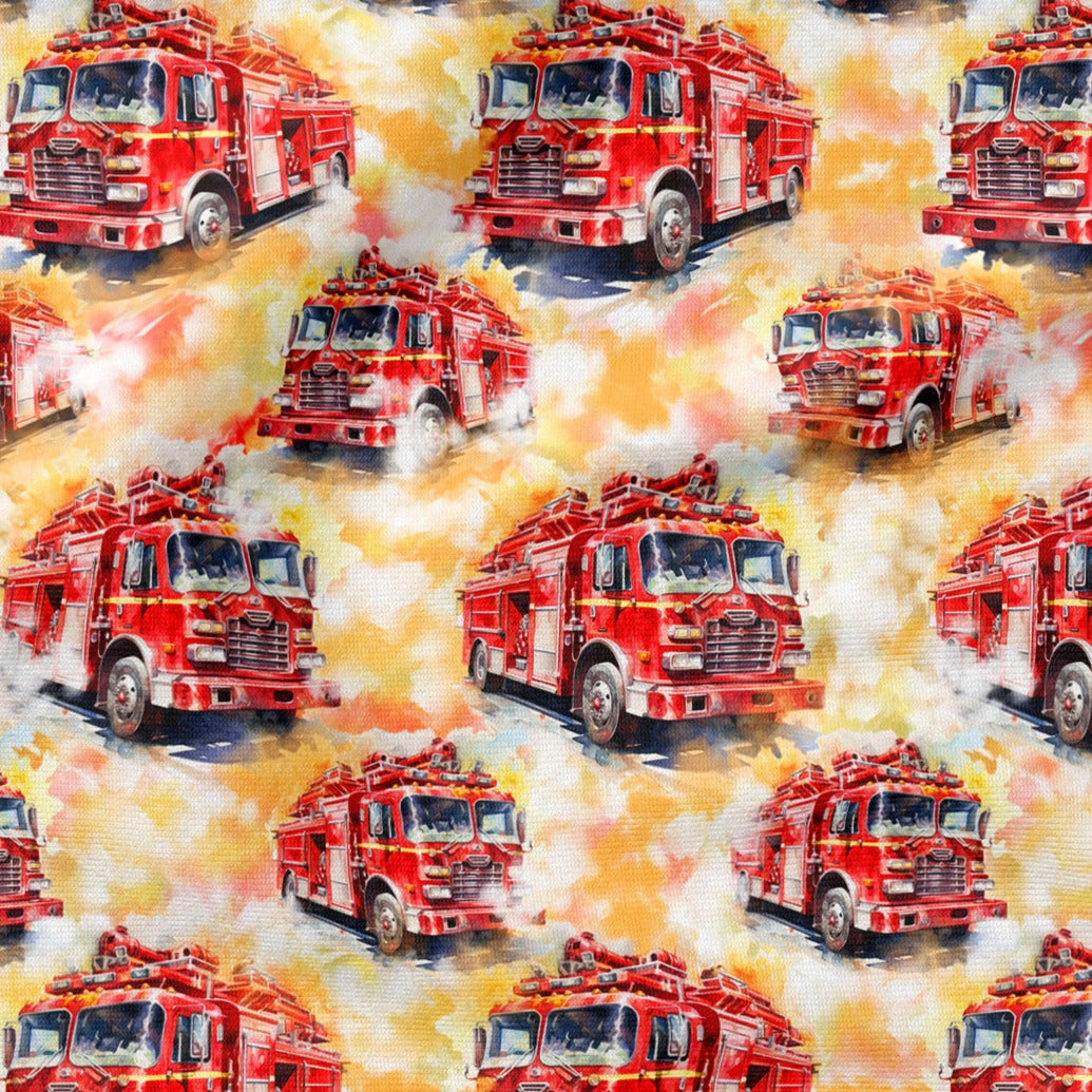 Fire Engine Pattern Material Cotton Jersey Fabric - Fire Engines | Jelly Fabrics – Jelly Fabrics Ltd