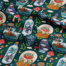 Fantasy jars fabric with mushrooms and dragons