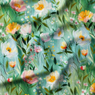 Floral pattern with colorful flowers on a green background