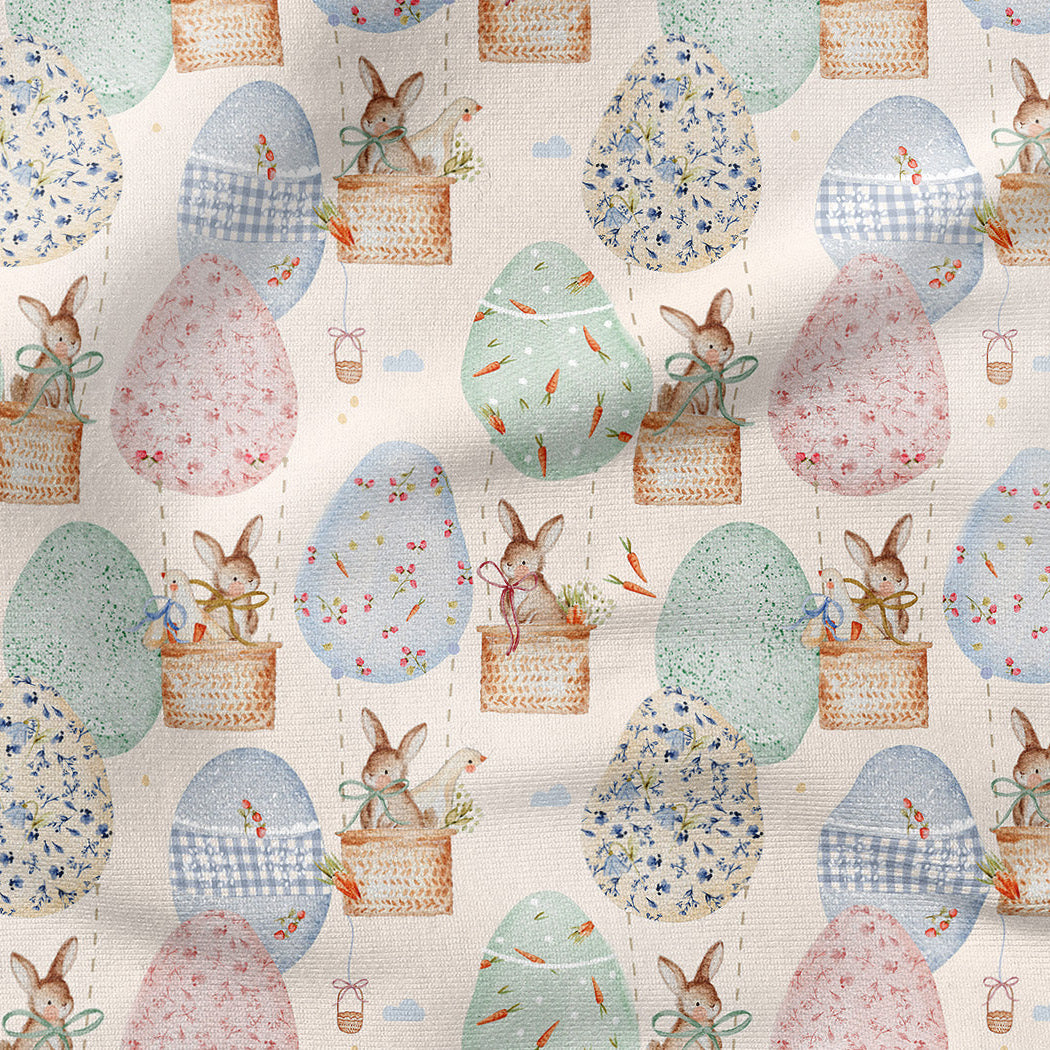 Pattern of Easter eggs and bunnies on a light background
