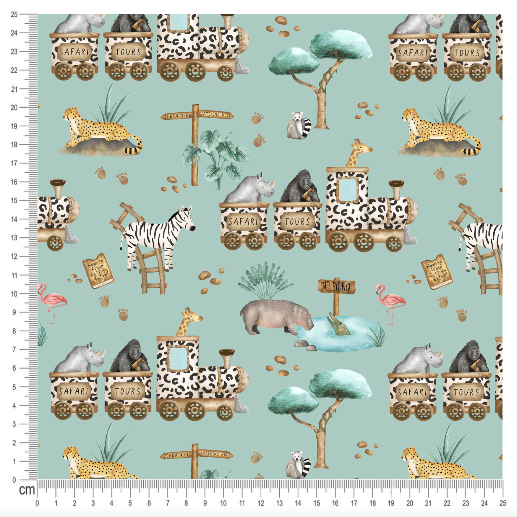 PRE-ORDER!!! - Cotton Jersey - Safari Tour in Eucalyptus (EXCLUSIVE) (due July)-Jersey Fabric-Jelly Fabrics