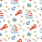 Sailboats and Lobsters nautical fabric pattern