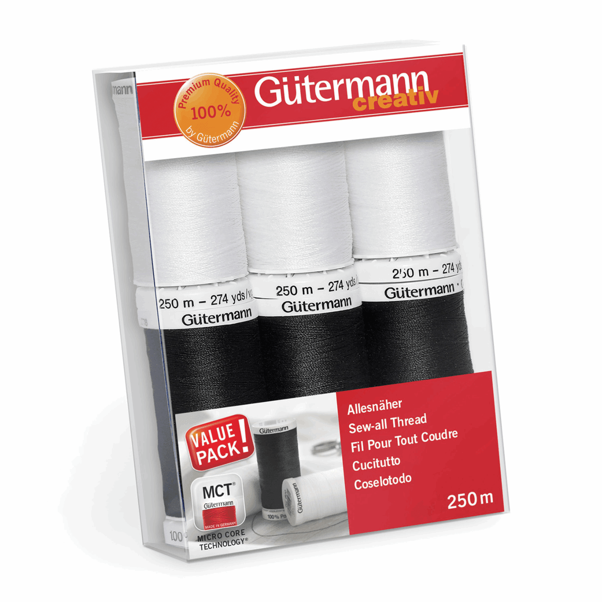 Gutermann Sew-All Thread Set - Black & White (6x 250M)-DIY Kit-Jelly Fabrics