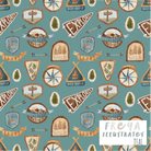 Organic Cotton Jersey - Adventure Badges in Teal (EXCLUSIVE) (due Mar)-Jersey Fabric-Jelly Fabrics