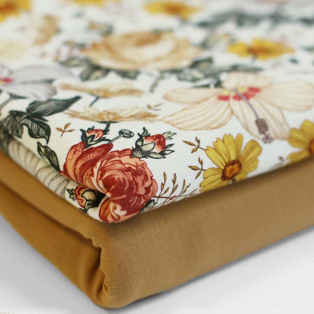 Cotton Jersey - Roses and Daisies in Ecru-Jersey Fabric-Jelly Fabrics