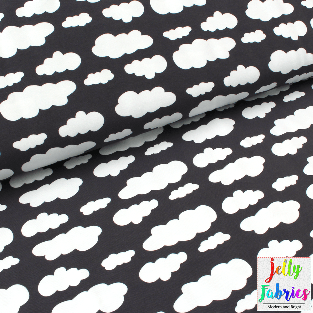 Jersey Fabric - Clouds in Dark Grey-Jersey Fabric-Jelly Fabrics