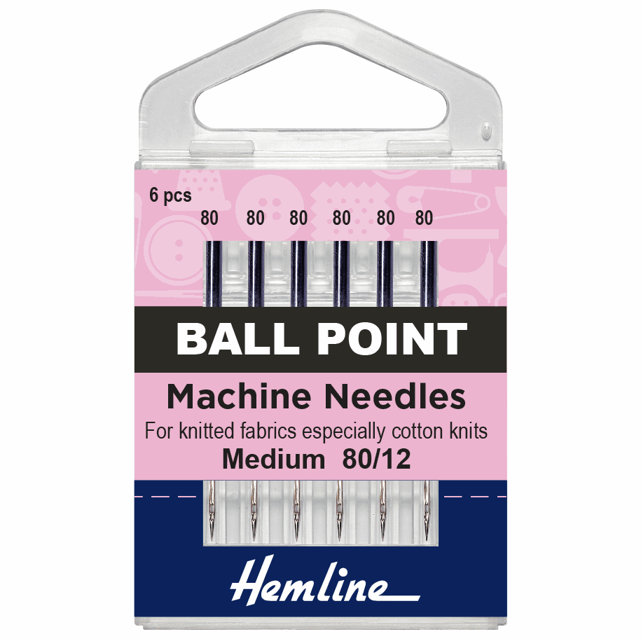 Hemline Sewing Machine Needles - Ball Point - Medium 80/12 (pack of 6)-Accessories-Jelly Fabrics