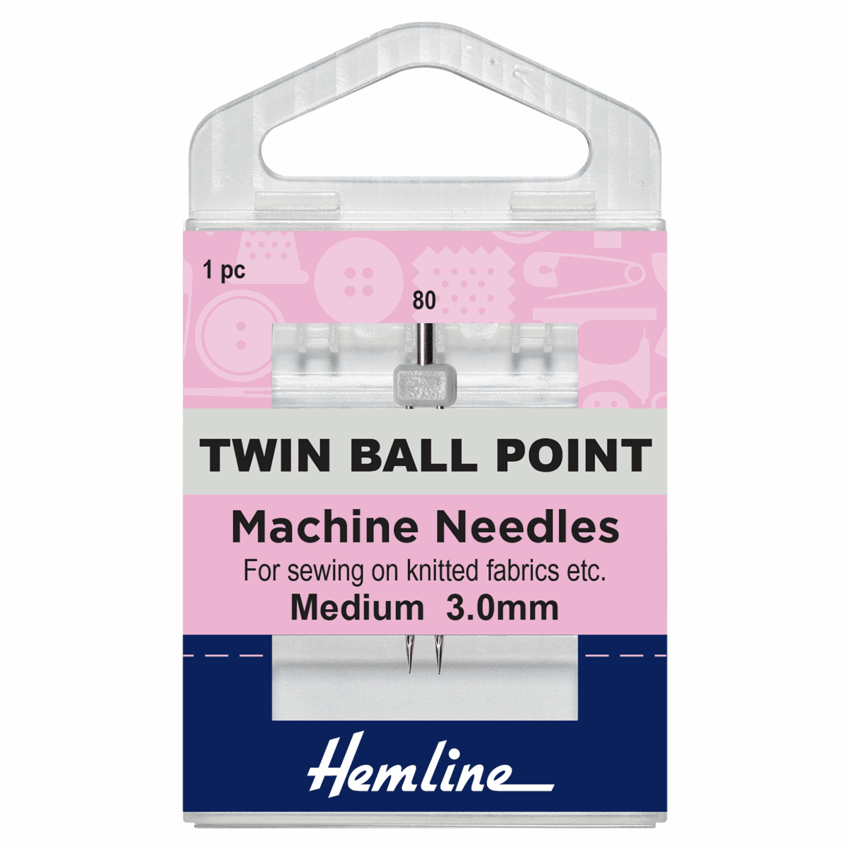 Hemline Sewing Machine Needles - Twin Ball Point - 80/12 - 3mm (1 piece)-Accessories-Jelly Fabrics