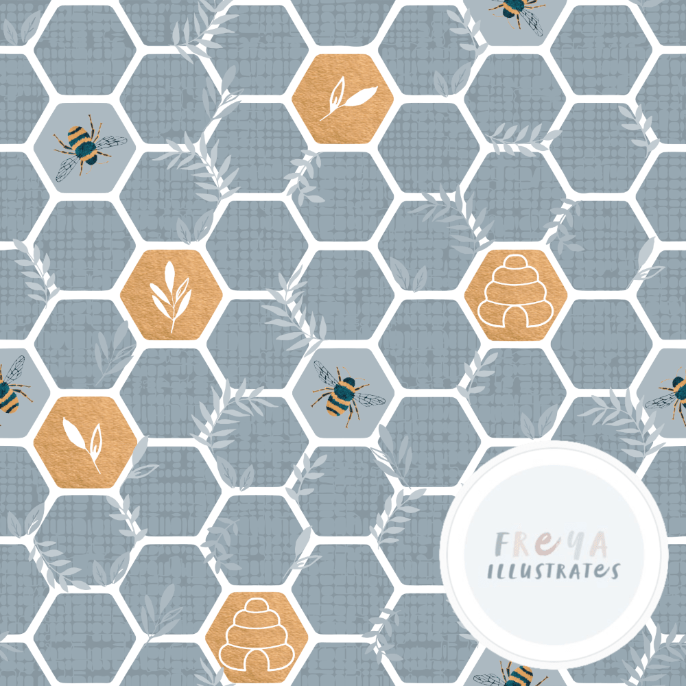 Cotton Jersey - Hey Honey in Slate (EXCLUSIVE)-Jersey Fabric-Jelly Fabrics