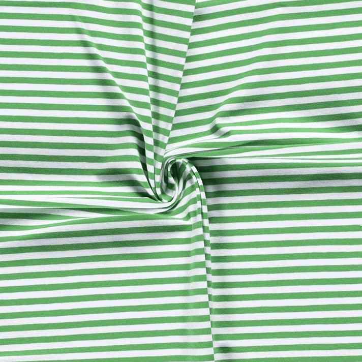Cotton Jersey - Green and White Stripes-Jersey Fabric-Jelly Fabrics