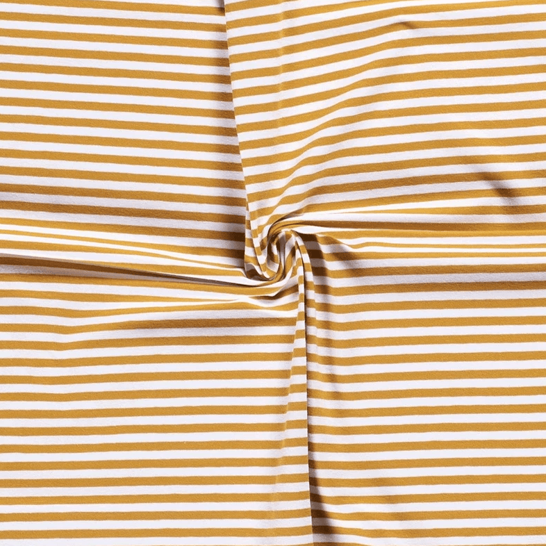 Cotton Jersey - Ochre and White Stripes-Jersey Fabric-Jelly Fabrics