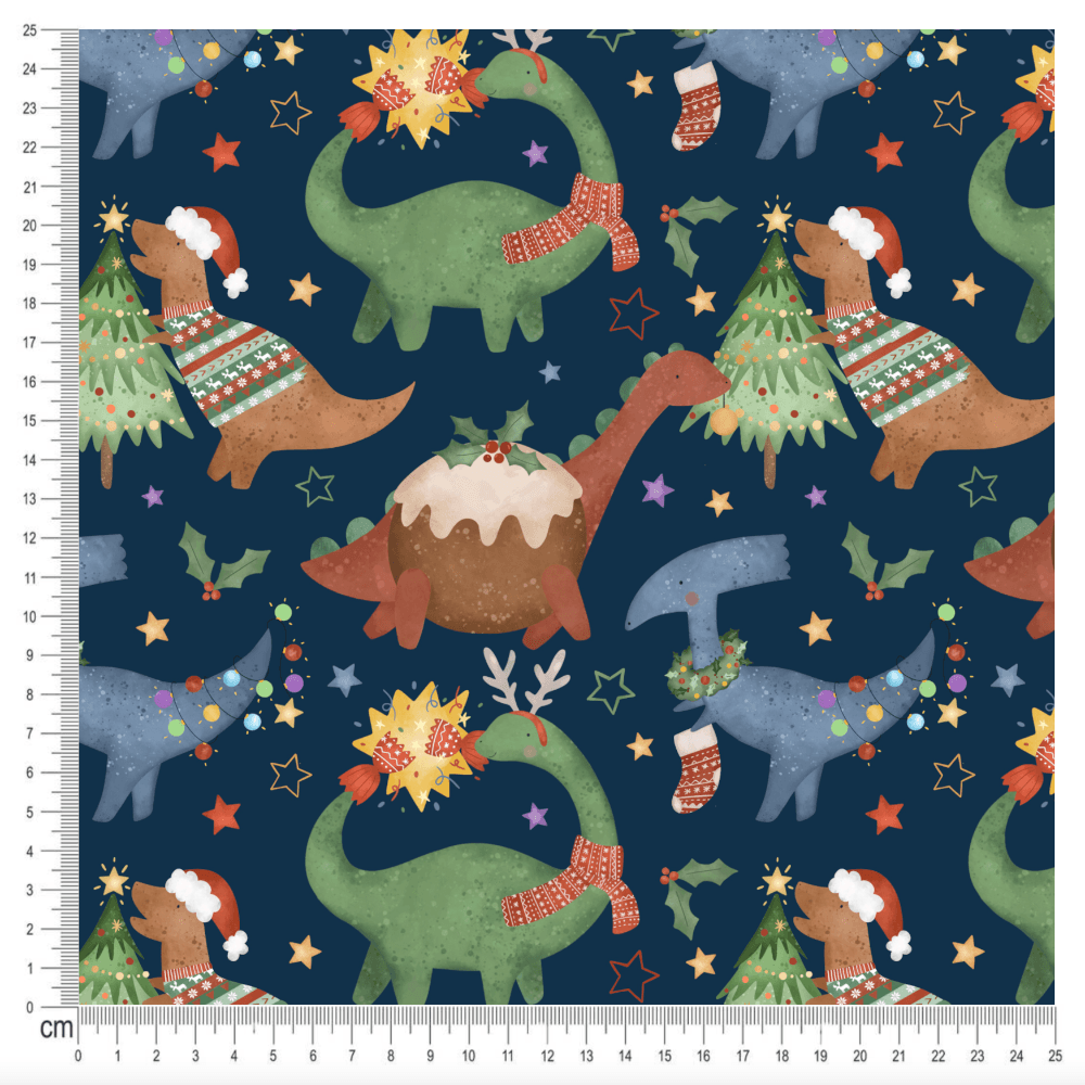 PRE-ORDER!!! - X-Mas Dinos in Blue (EXCLUSIVE) (due July)-Jersey Fabric-Jelly Fabrics