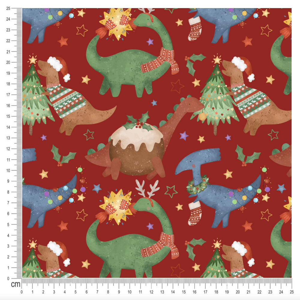 PRE-ORDER!!! - X-Mas Dinos in Red (EXCLUSIVE) (due July)-Jersey Fabric-Jelly Fabrics