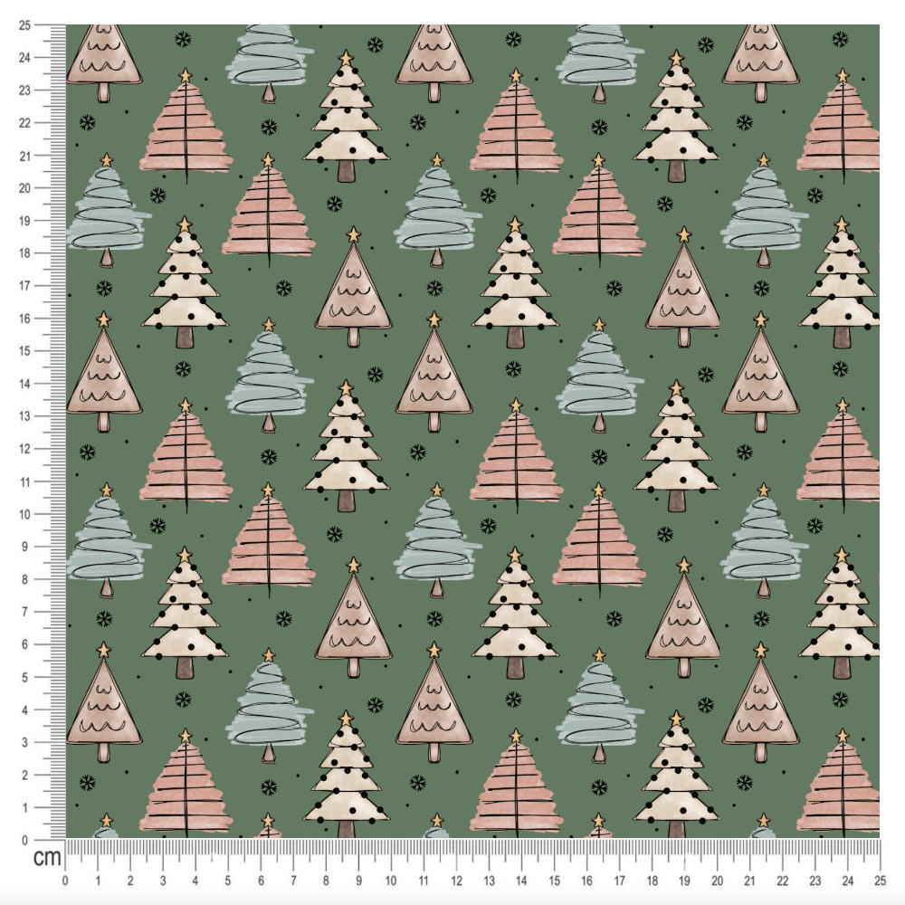 PRE-ORDER!!! - Christmas Trees in Muted Green (EXCLUSIVE) (due July)-Jersey Fabric-Jelly Fabrics