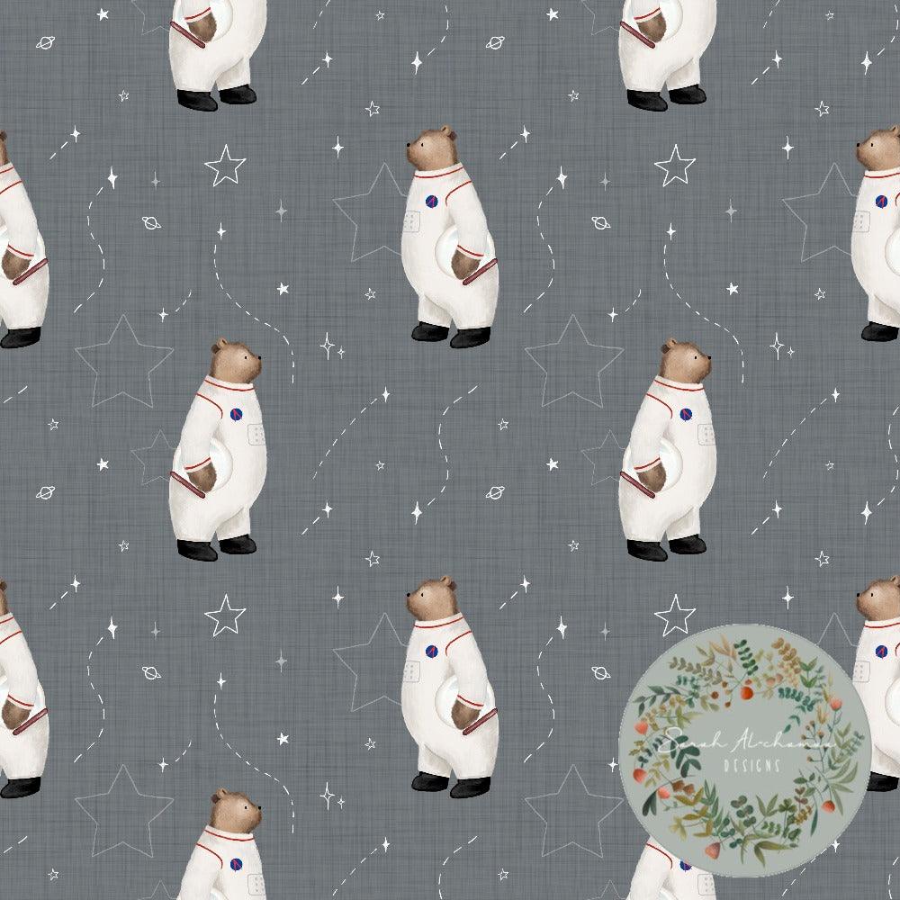 Organic Cotton Jersey - Astrobear in Charcoal (EXCLUSIVE)-Jersey Fabric-Jelly Fabrics