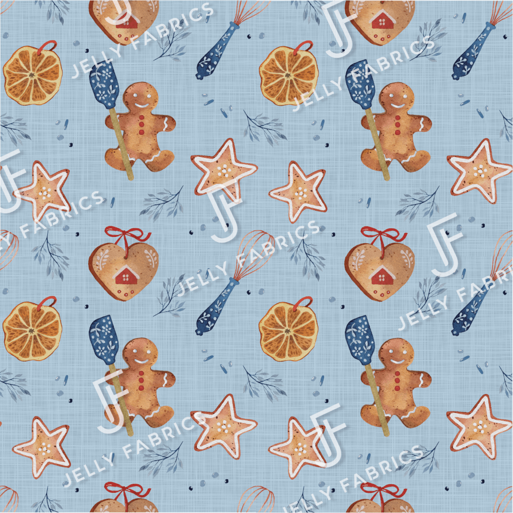 PRE-ORDER!!! - Baking Spirits Bright - Blue Linen (EXCLUSIVE) (due July)-Jersey Fabric-Jelly Fabrics