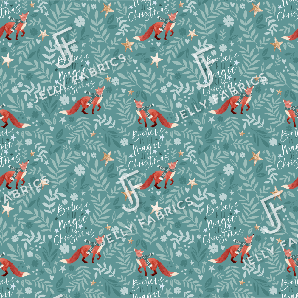 PRE-ORDER!!! - Believe in Magic of Christmas Teal (EXCLUSIVE) (due July)-Jersey Fabric-Jelly Fabrics