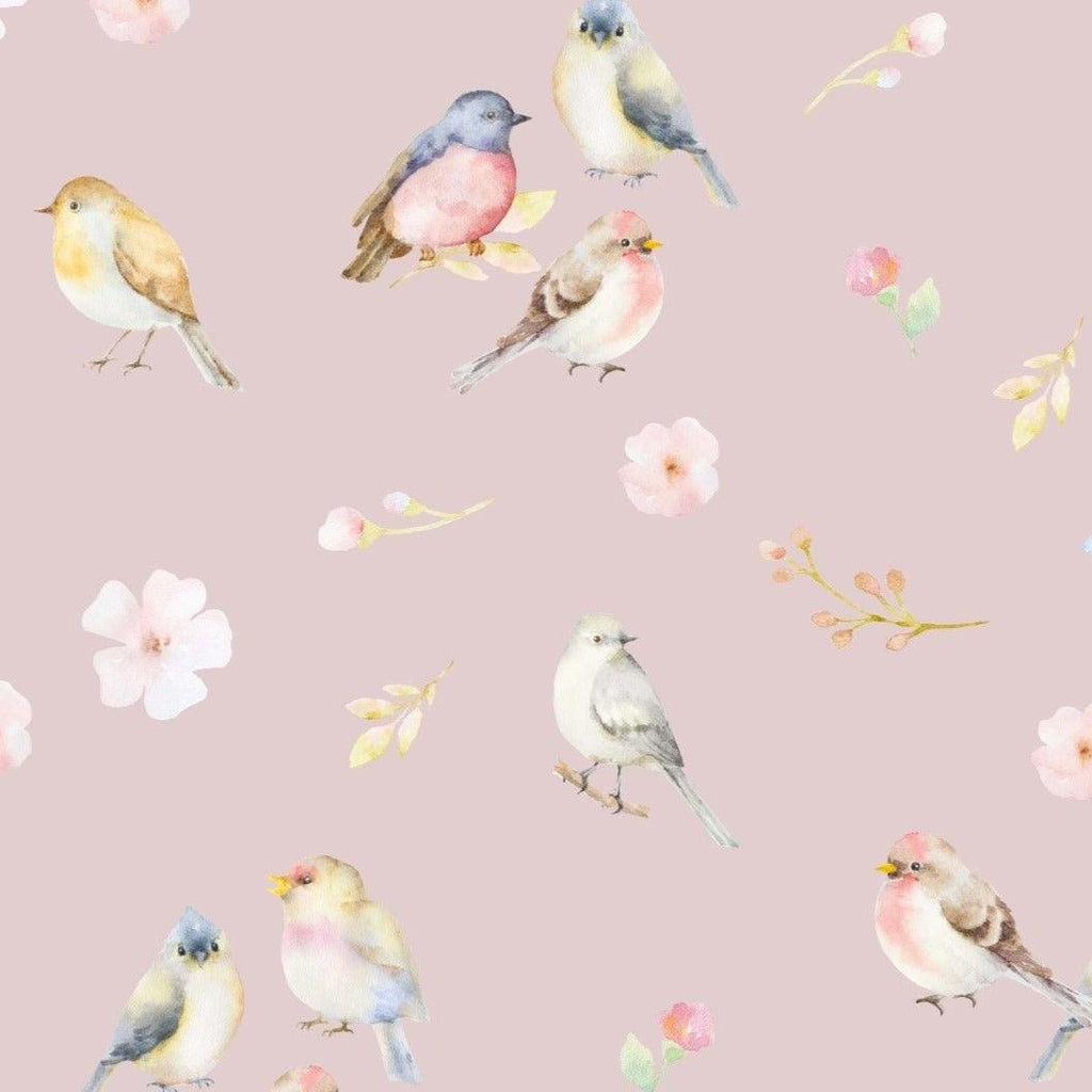 Waffle Jersey - Aquarelle Birds in Old Pink-Jersey Fabric-Jelly Fabrics