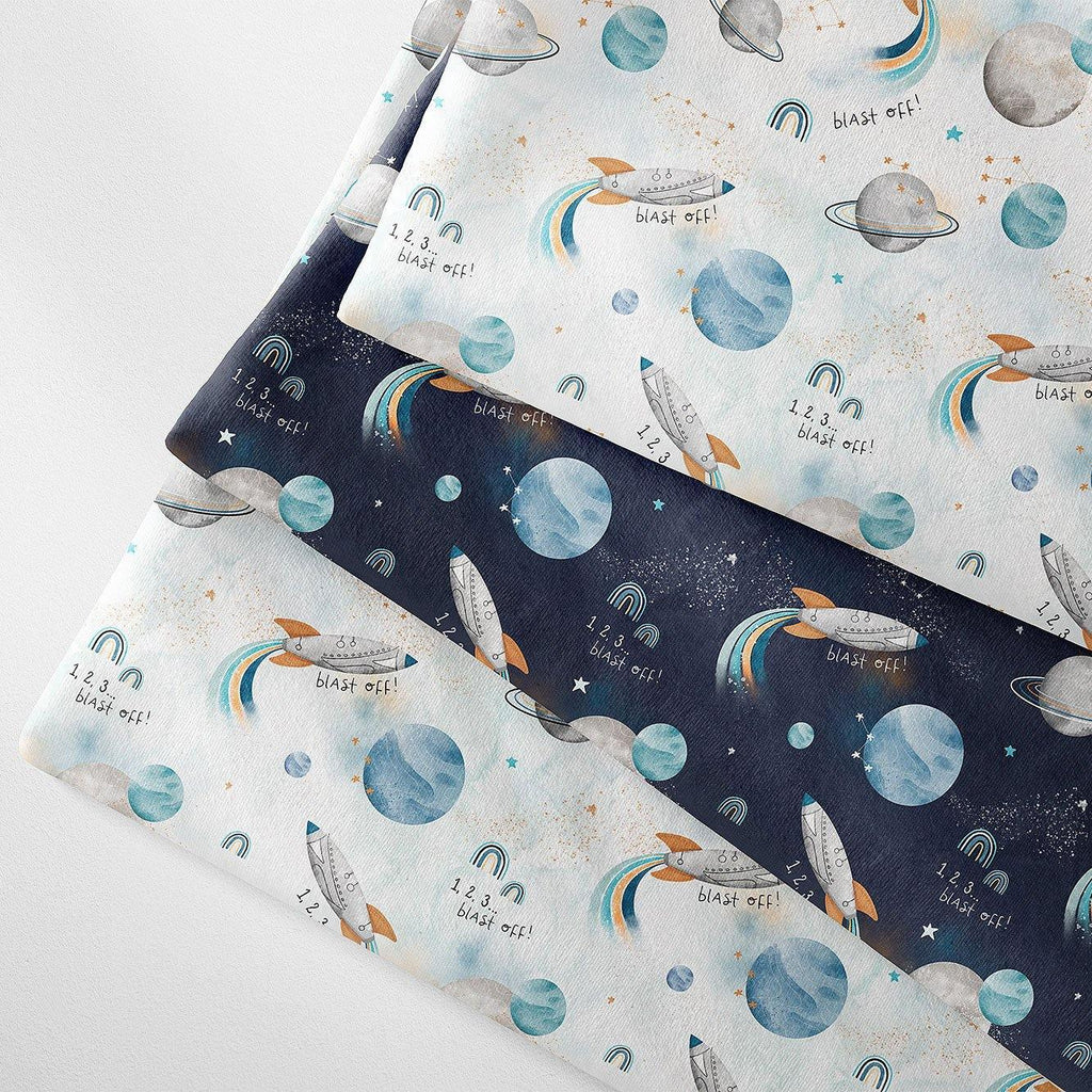 French Terry Loop Back - Blast Off in White-French Terry-Jelly Fabrics