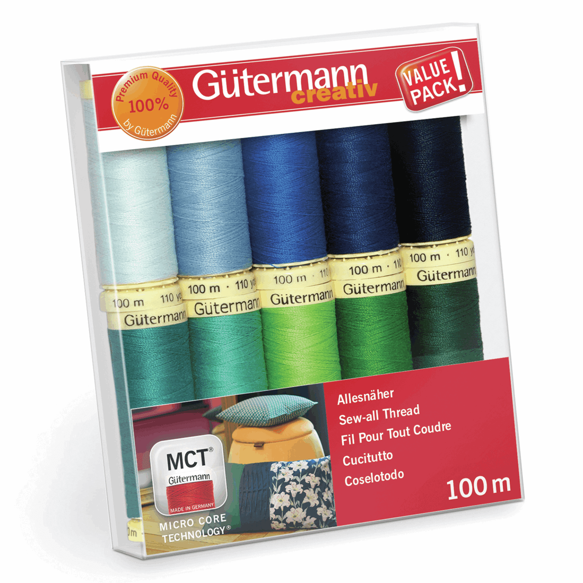 Gutermann Sew-All Thread Set - Assorted Brights Blue-Green (10x 100M)-DIY Kit-Jelly Fabrics