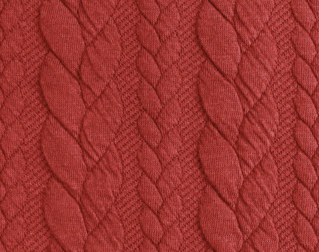 Cable Knit Jersey - Solid in Brick Red-Jacquard-Jelly Fabrics