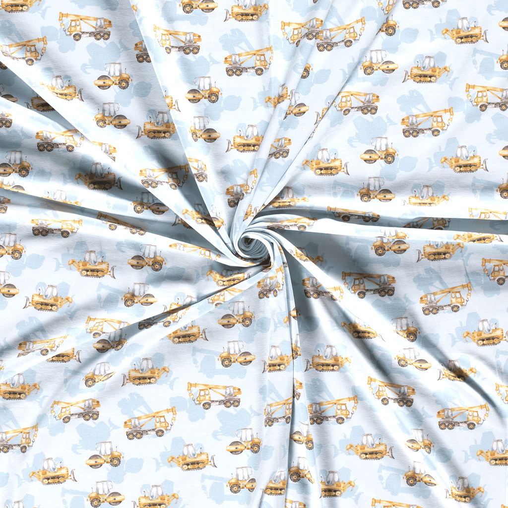 Organic Jersey Fabric - Digital Construction Vehicles in Light Blue-Organic Jersey-Jelly Fabrics