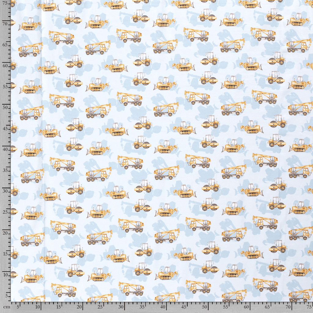 Organic Jersey Fabric - Digital Construction Vehicles in Light Blue-Organic Jersey-Jelly Fabrics