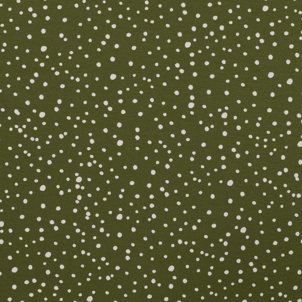 Cotton Jersey - Dots in Army-Jersey Fabric-Jelly Fabrics