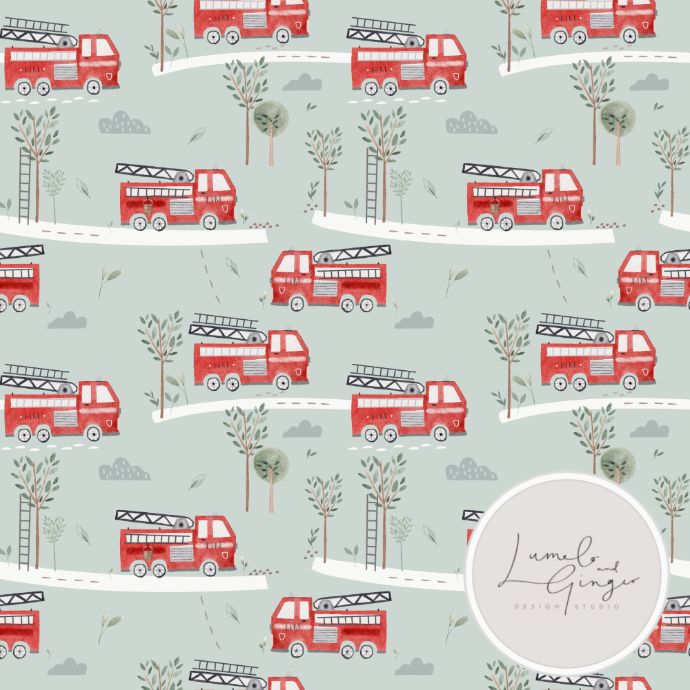 Cotton Jersey - FIRE TRUCK in Chalk-Jersey Fabric-Jelly Fabrics