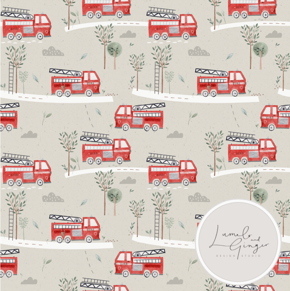 Cotton Jersey - FIRE TRUCK in Tofu-Jersey Fabric-Jelly Fabrics