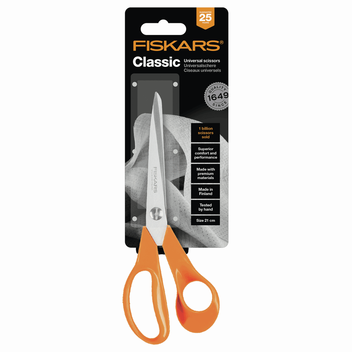 General Purpose Scissors from Fiskars, 21 cm - Orange (RH)-Accessories-Jelly Fabrics